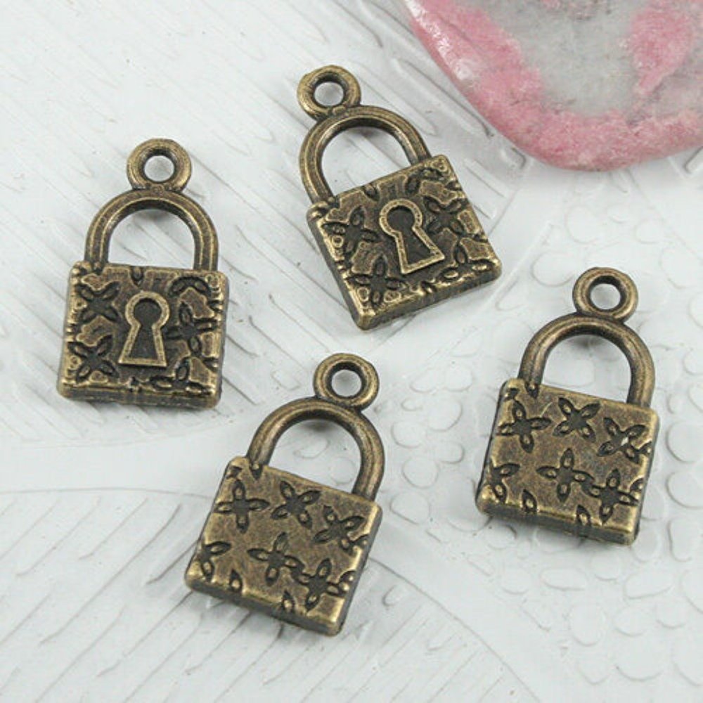 4 Bronze Tone Lock Charms